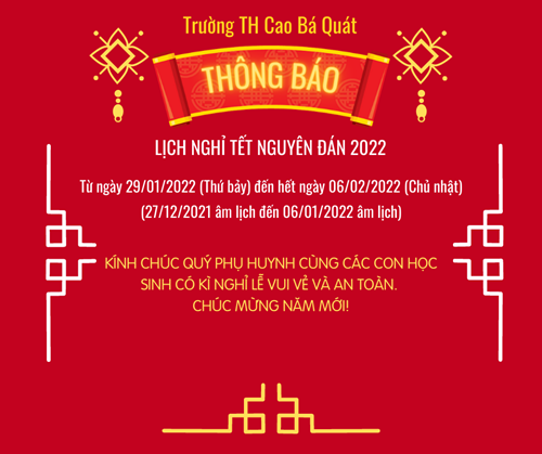 Thông báo lịch nghỉ tết nguyên đán 2022